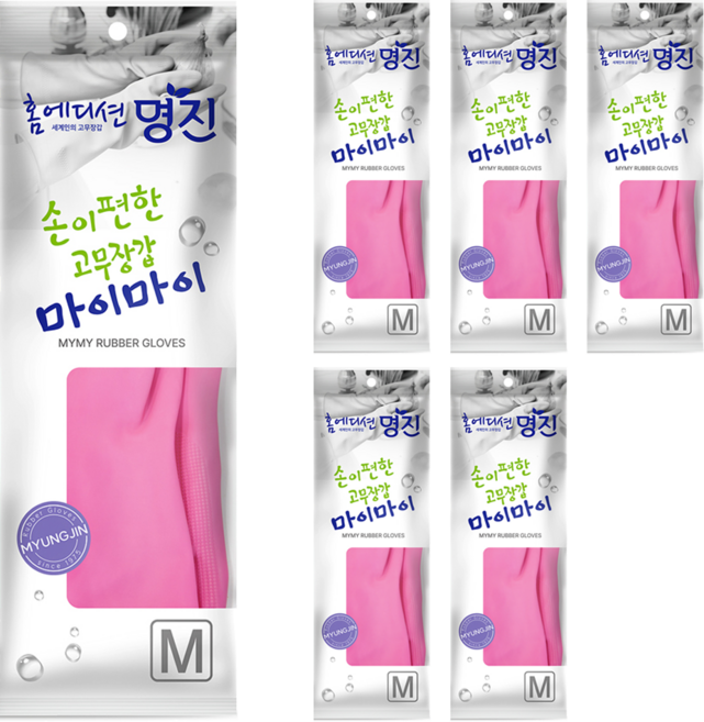 명진 손이편한 마이마이 고무장갑, 분홍, 중(M), 6세트