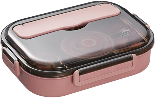 Mega 大款莫蘭迪304不鏽鋼五格便當盒, 粉色, 附餐具+湯碗 + 飯盒, 1組