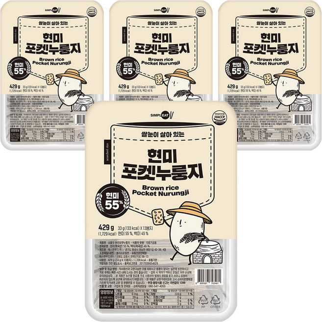 심플잇 현미포켓누룽지, 429g, 4개