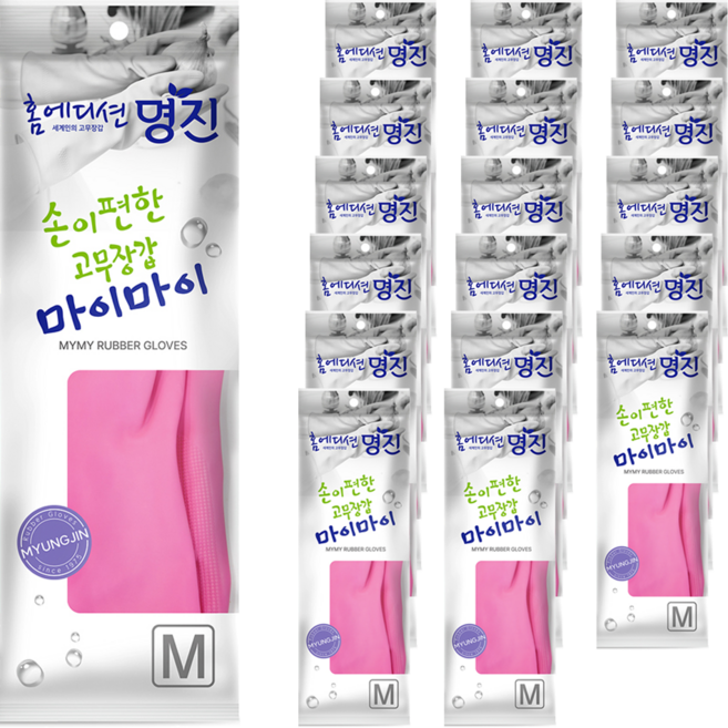 명진 손이편한 마이마이 고무장갑, 분홍, 중(M), 18세트