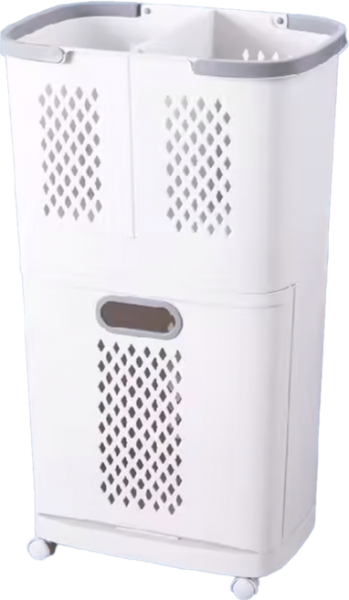 FAmILyLIFE 生活 大容量可提式附輪3槽分類洗衣籃 50L, 白色