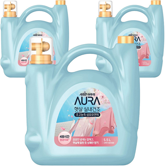 아우라 햇살 실내건조 초고농축 섬유유연제 상쾌한 플로럴향 본품, 5.5L, 3개