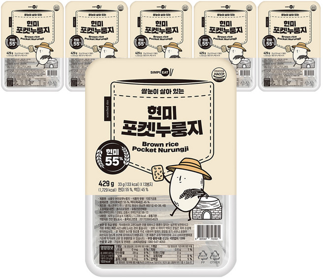 심플잇 현미 포켓누룽지, 429g, 6개