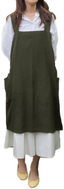 린넨 심플 롱 앞치마 S, 그린, 1개