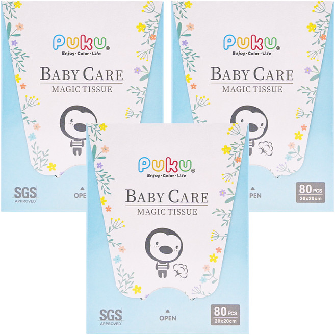 PUKU 藍色企鵝 乾濕兩用紙巾, 80張, 3盒