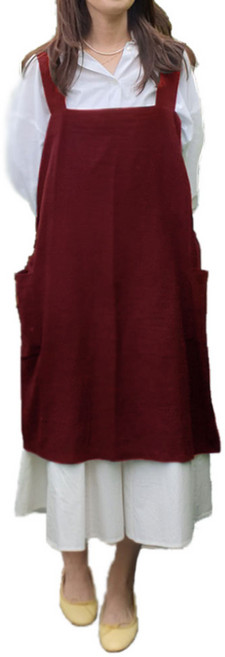 린넨 심플 롱 앞치마 L, 와인, 1개