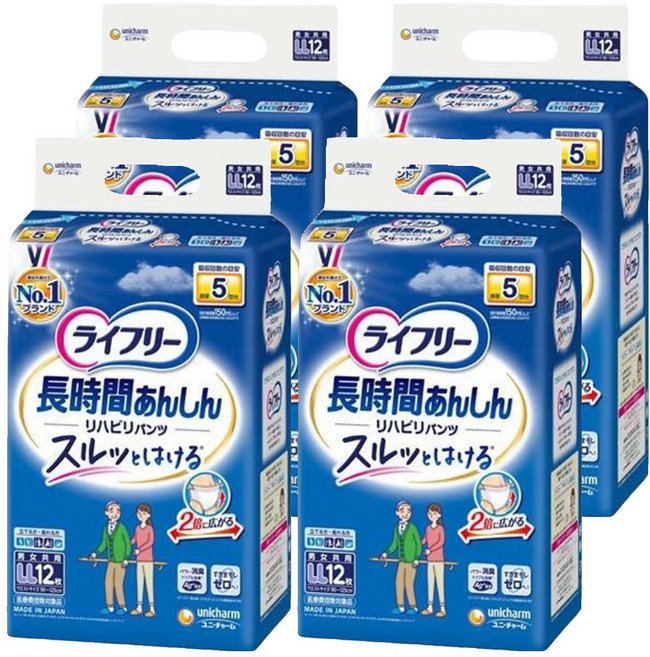 Lifree 來復易 日本原裝進口 長時間安心復建褲 成人紙尿褲 2倍彈性, LL號, 12片, 4包