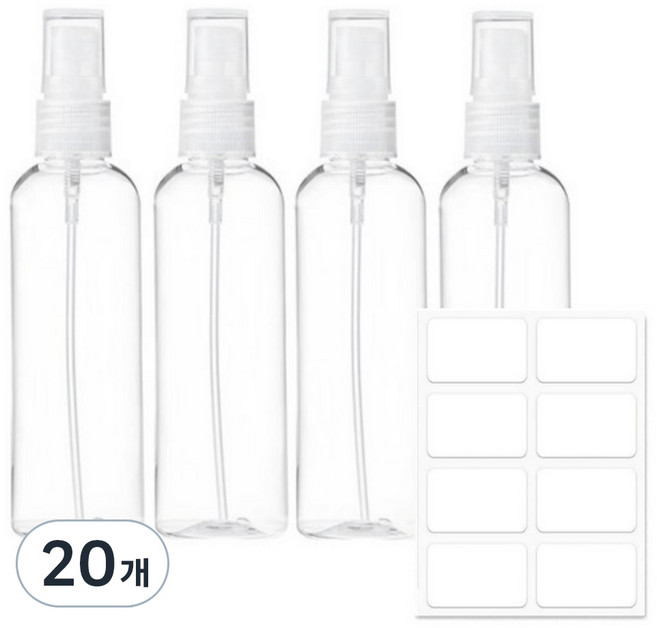 비타벨로 스프레이 여행용 화장품 소분 용기 100ml + 라벨스티커, 20개