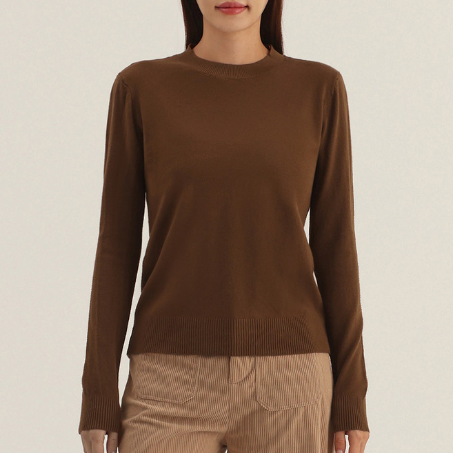 엘쏘 여성용 라운드넥 베이직 니트 티셔츠