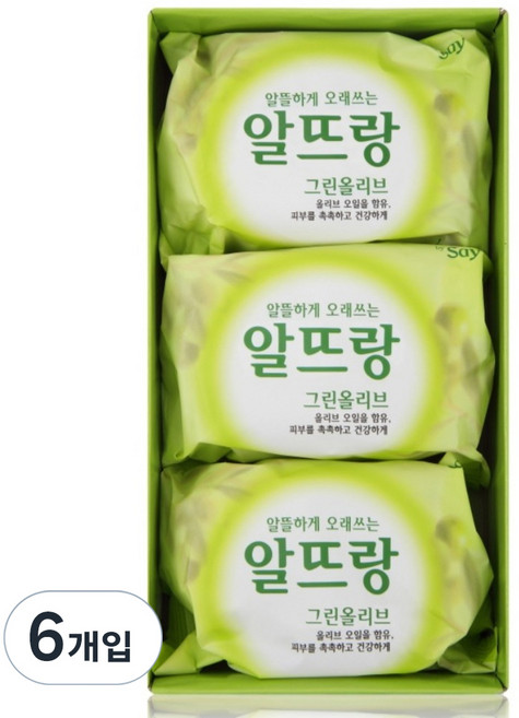 LG생활건강 알뜨랑 그린올리브 비누, 140g, 6개입