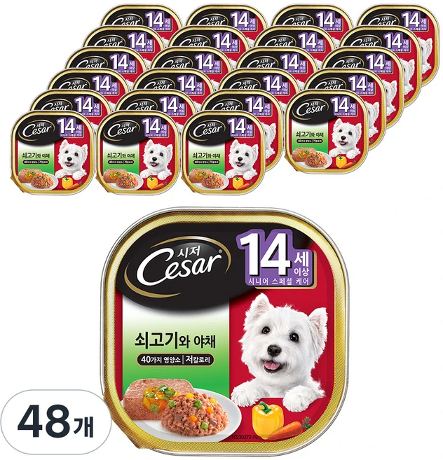 시저 14세 이상 시니어 강아지 주식캔, 소+채소, 100g, 48개 - 쿠팡