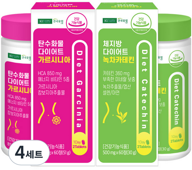 건국유업 체지방 다이어트 녹차카테킨 + 탄수화물 다이어트 가르시니아 세트, 4세트, 60정