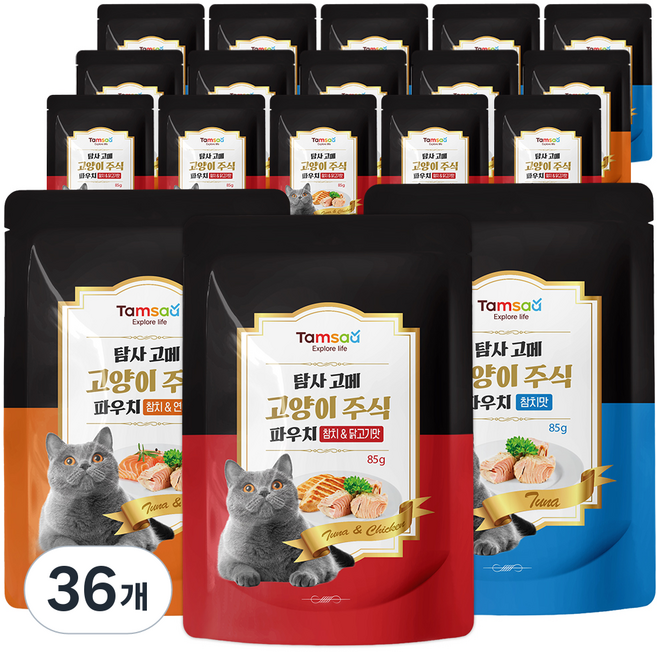 탐사 고양이 고메 주식 파우치, 85g, 36개, 참치+치킨, 참치+연어, 참치