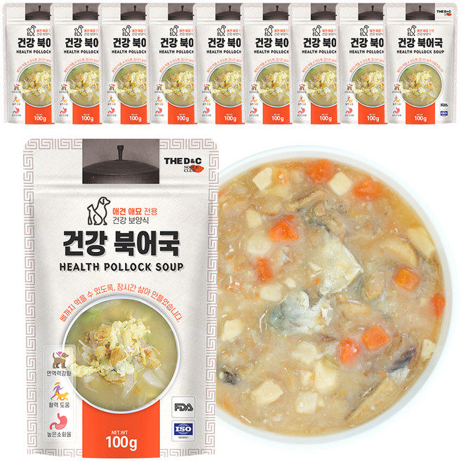 더독 반려동물 건강 보양식 파우치, 북어국, 100g, 10개