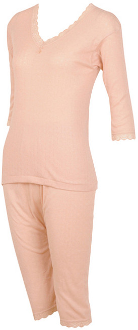 캐리루시 여성용 60수 순면 V넥 런닝 통기성 8부 상하의 세트