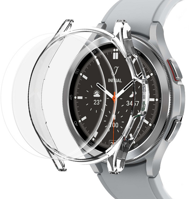 아이몰 갤럭시워치 테두리 젤리 케이스 + 강화유리필름 2매 세트, 투명, 1세트