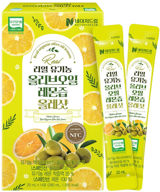 네이처드림 리얼 유기농 올리브오일 레몬즙 올레샷, 14회분, 280ml, 1개