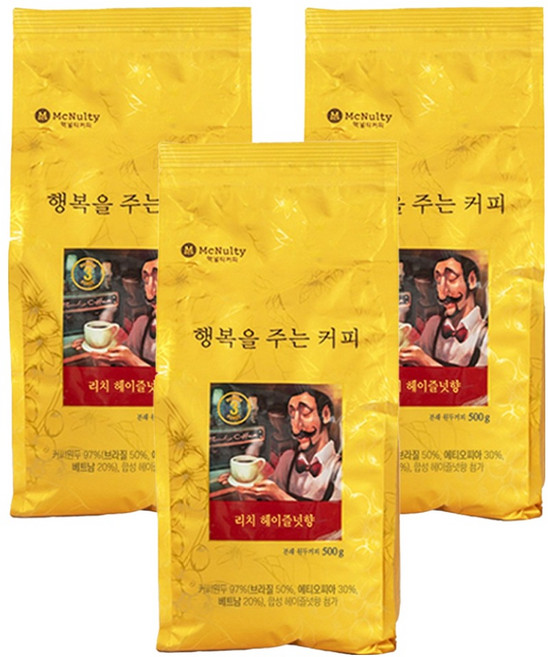 Mcnulty 濃郁榛果咖啡, 手沖咖啡/研磨咖啡(咖啡機用), 500g, 3包