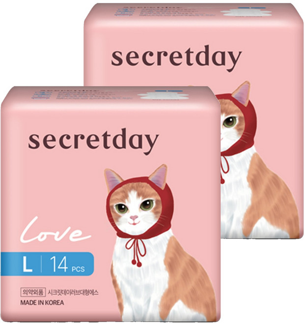 secretday Love超薄蝶翼型衛生棉, L(29cm), 14片, 2包