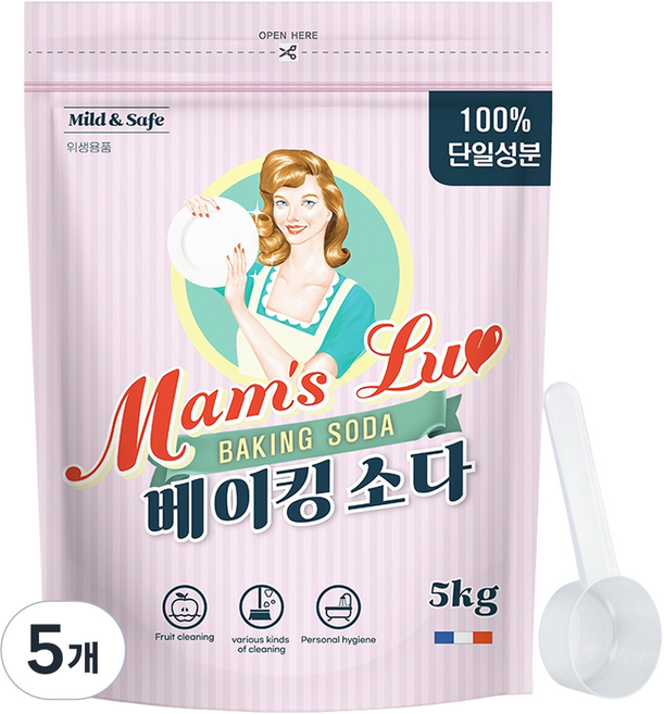 맘스럽 베이킹소다 파우치 프렌치 프리미엄, 5kg, 5개