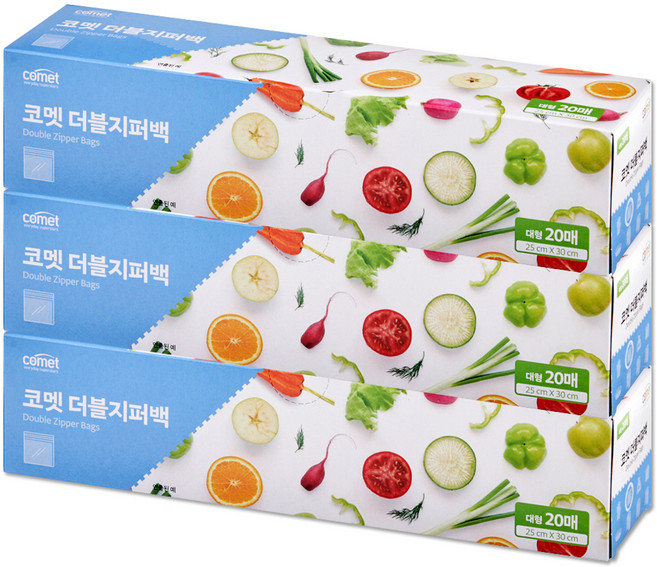 코멧 더블 지퍼백, 대(L), 20개입, 3개