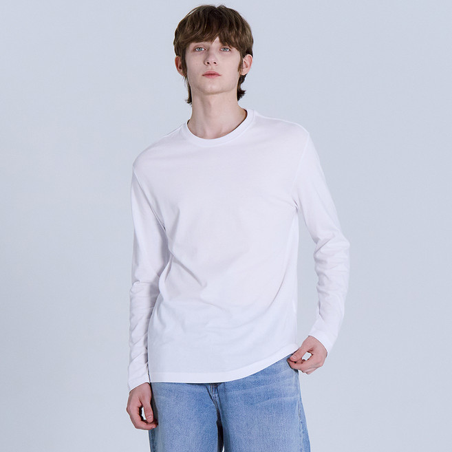 베이직하우스 남성용 통기성 순면30수 릴렉스핏 라운드 긴팔 티셔츠 LATS0124