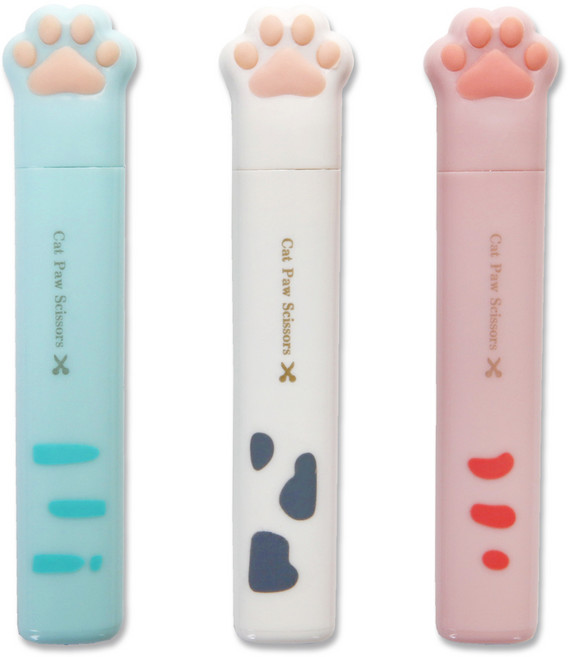 인디케이 냥냥이 미니 가위 혼합 3p, 화이트, 핑크, 블루, 1세트