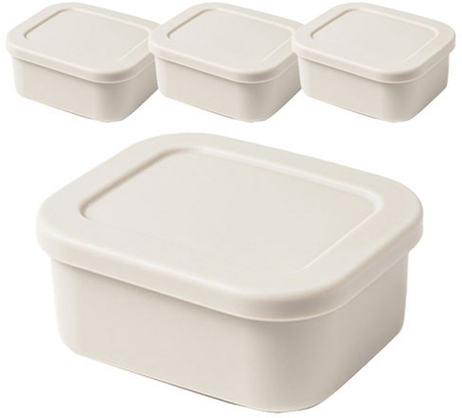 키친팩토리 파스텔 실리콘 사각 밀폐용기 아이보리, 4개, 150ml