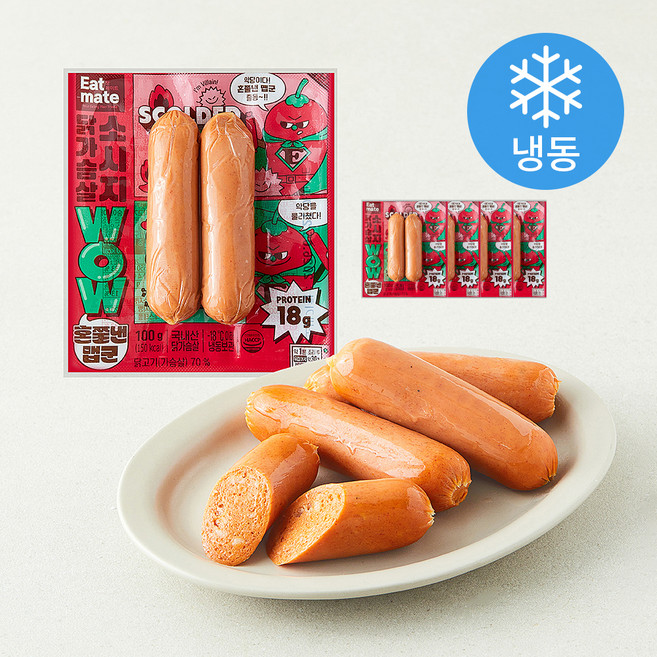 잇메이트 WOW 혼쭐낸 맵군 닭가슴살 소시지 (냉동), 100g, 5개