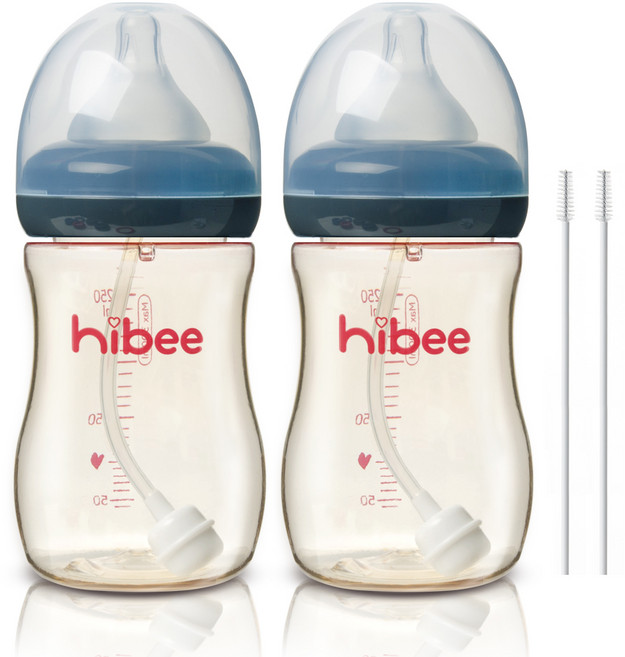 Hibi PPSU吸管奶瓶300ml 2p+吸管刷2p, LL(9個月以上), 灰色, 300ml