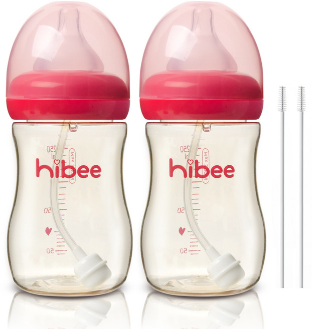 하이비 PPSU 빨대젖병 2p + 빨대솔 2p, 레드, 300ml, 1개