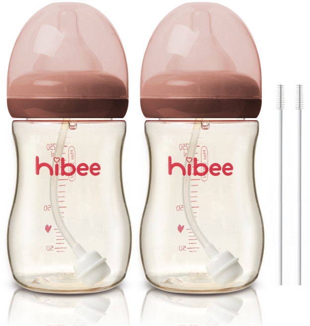 하이비 PPSU 빨대젖병 2p + 빨대솔 2p, 브라운, 300ml, 1개