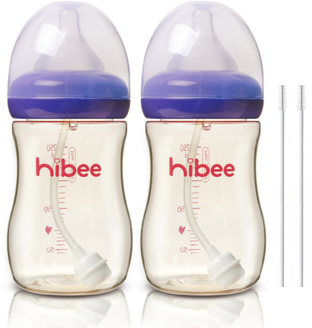 Hibi PPSU吸管奶瓶300ml 2p+吸管刷2p, M(3個月以上), 紫色, 300ml