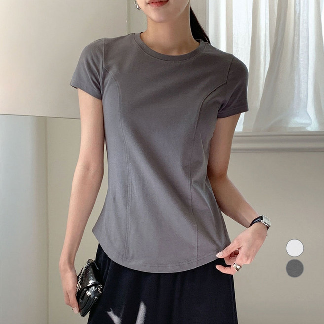 아피나르 여성용 통기성 라운드넥 슬림 라인 반팔 티셔츠