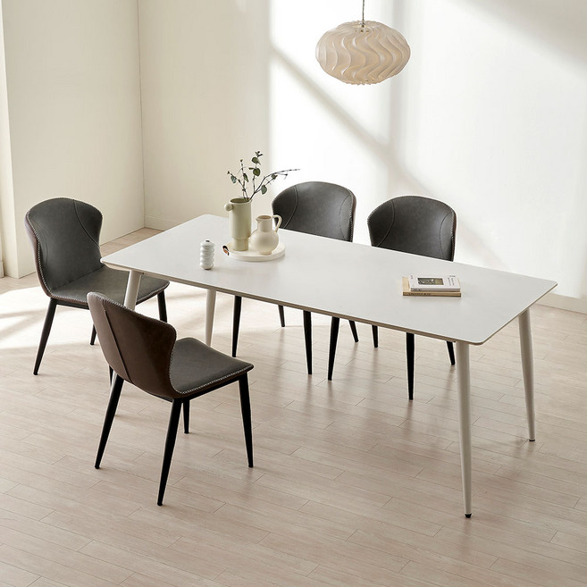 디네트 2 식탁 + 의자4P 방문설치, 식탁(화이트), 의자(다크그레이), 6인용