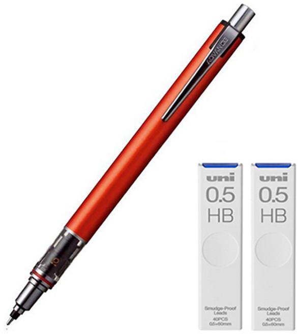 Uni 三菱鉛筆 KURU TOGA Advance Standard 自動鉛筆 紅色 M5-559 + Kuru Toga 專用筆芯 HB 2入組, 1套, 0.5mm