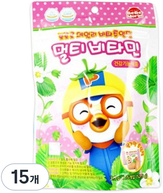 BeBeMorin Pororo 每日維他命咀嚼錠 綜合維他命 草莓口味, 52.5g, 15個