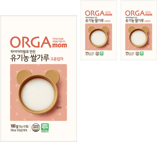 올가맘 하이아미쌀로 만든 유기농 쌀가루 고운입자, 180g, 3개