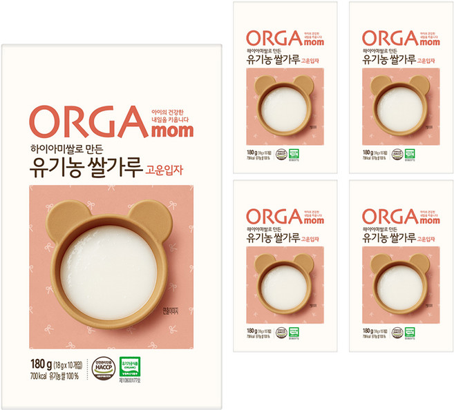 올가맘 하이아미쌀로 만든 유기농 쌀가루 고운입자, 5개, 180g