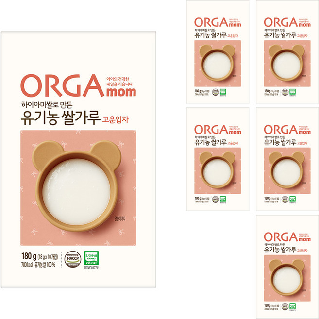 올가맘 하이아미쌀로 만든 유기농 쌀가루 고운입자, 6개, 180g