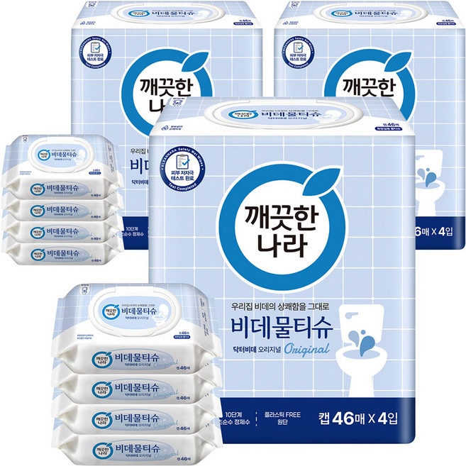 깨끗한나라 닥터비데 비데물티슈 오리지널 화장실용 캡형, 55g, 46매, 12개