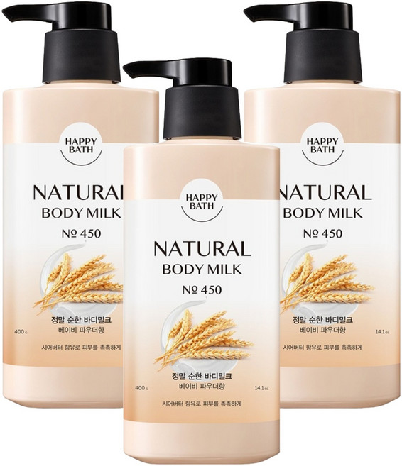 해피바스 정말 순한 바디밀크 베이비 파우더향, 400g, 3개