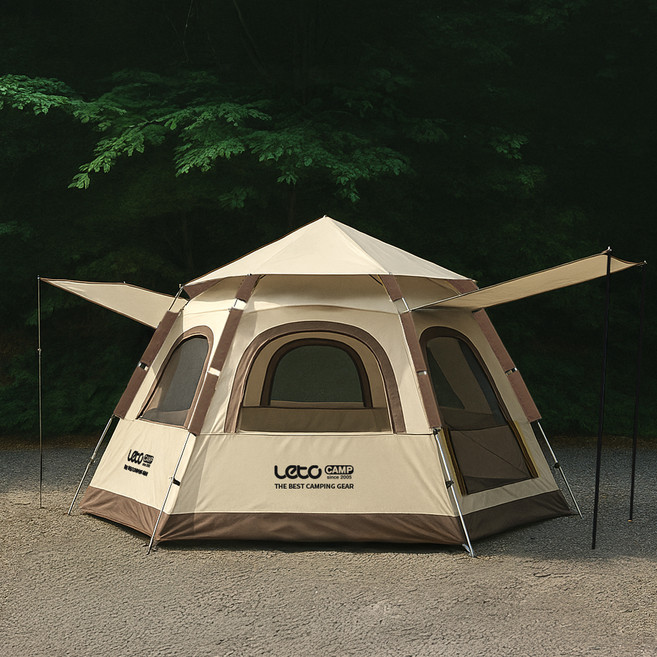 레토 육각돔 원터치텐트 그늘막 피크닉 쉘터 LCE-OT02, 아이보리, 4인용
