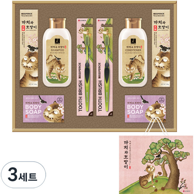 LG생활건강 까치와 호랑이 M호 선물세트 + 쇼핑백, 3세트