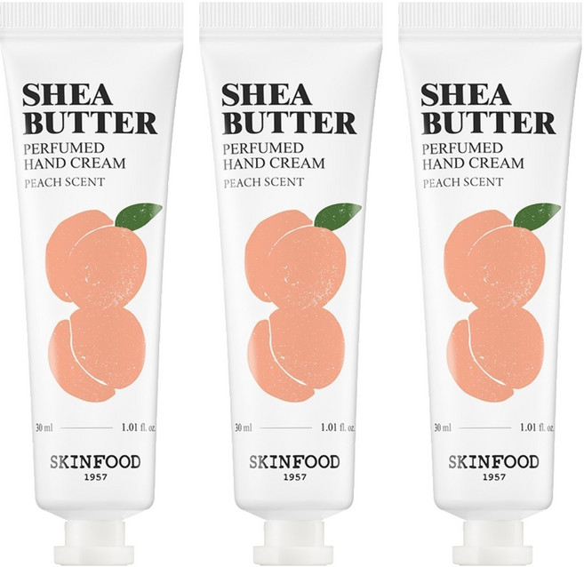 스킨푸드 시어버터 퍼퓸드 핸드크림 피치향, 30ml, 3개