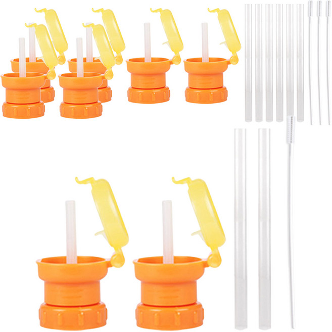 베베락 물병 스트로우캡 세트, 4세트, 스트로우캡 오렌지 2p + 실리콘빨대 2p + 세척솔