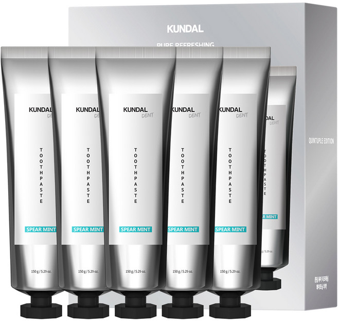쿤달 퓨어 리프레싱 화이트닝 치약 스피아민트, 150g, 5개