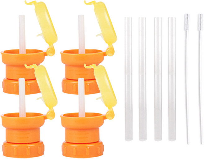 베베락 물병 스트로우캡 세트, 2세트, 스트로우캡 오렌지 2p + 실리콘빨대 2p + 세척솔