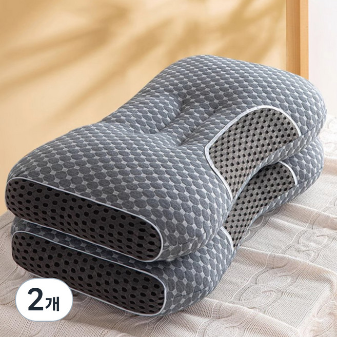 하와이슬립 목편한 경추베개, 그레이, 2개