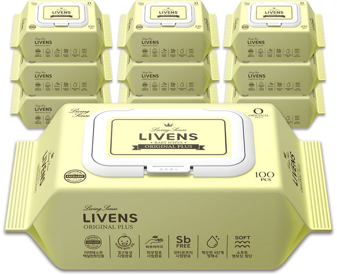 리벤스 NEW 오리지널 플러스 에디션 도톰한 엠보싱 물티슈 캡형, 50g, 100매, 10개